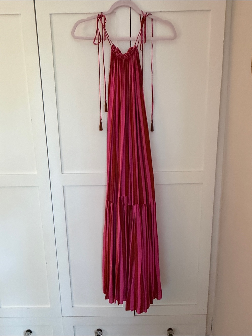 Natalie Martin Fuchsia & Pink Striped Tie-Shoulder Maxi Dress